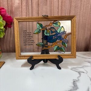 Stained Glass Bird Art in Wooden Frame